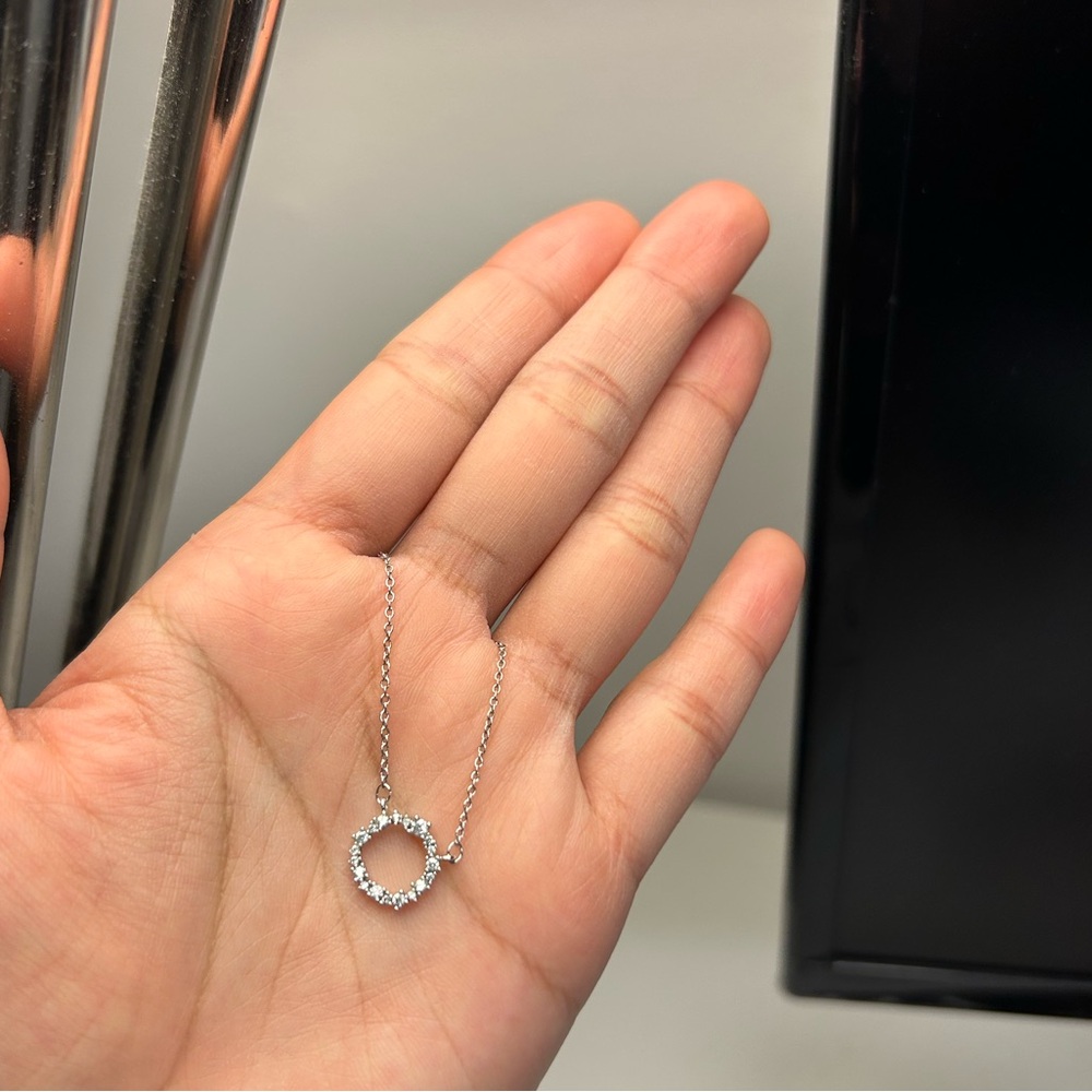 Dainty Sparkling Circle Pendant Necklace Silver Tone